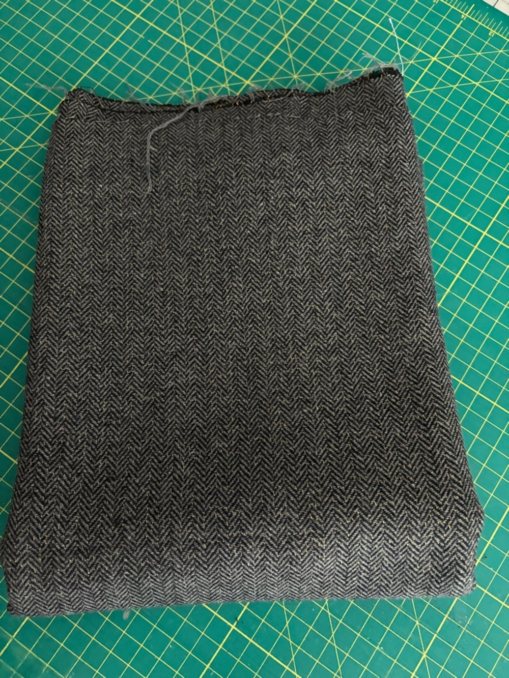 Classic Charcoal Gray Herringbone Fabric with Gold Fleck Wool Blend